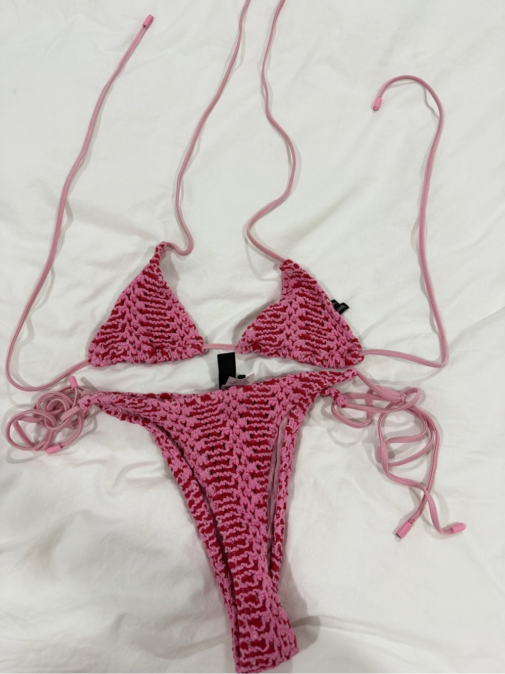 triangl swimwear Pink Crochet Tie-Side Bikini Set